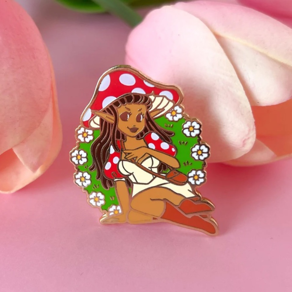 Sugarbones mushroom girl enamel pin